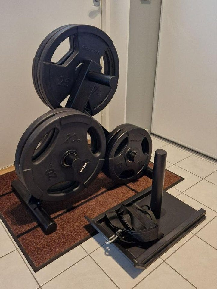 Weight plates, rack and sled | Blocket