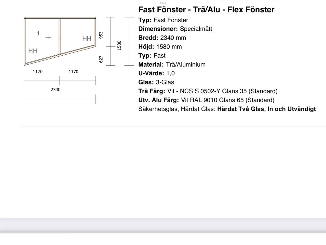 Fast Fönster Trä/Alu Flex Fönster 2340x1580 mm Vit | Blocket