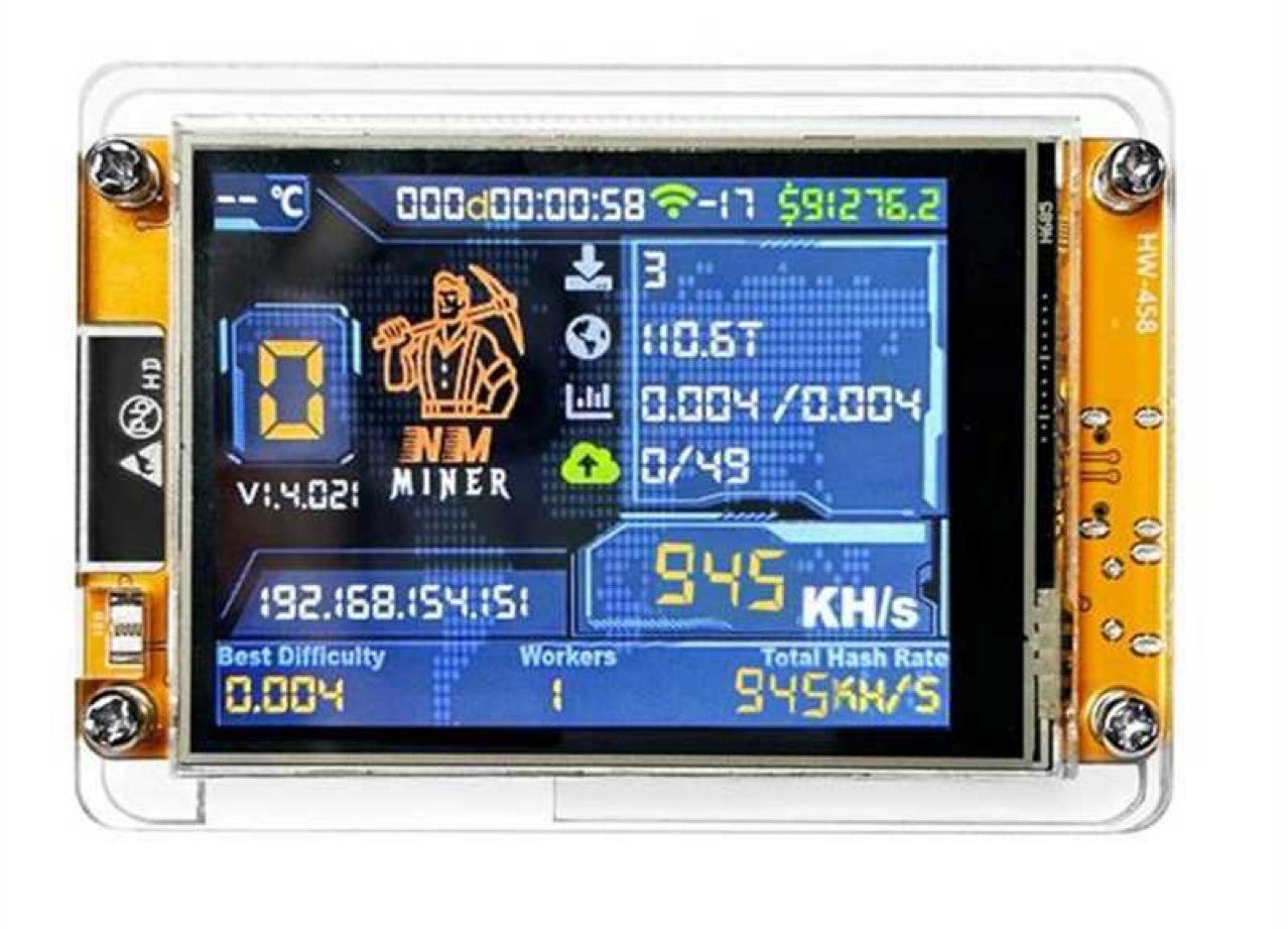 Bitcoin Miner V2 1010 Kh/s Solo Miner 2,8 tums Touch Screen BTC NY Oöppnad  | Blocket