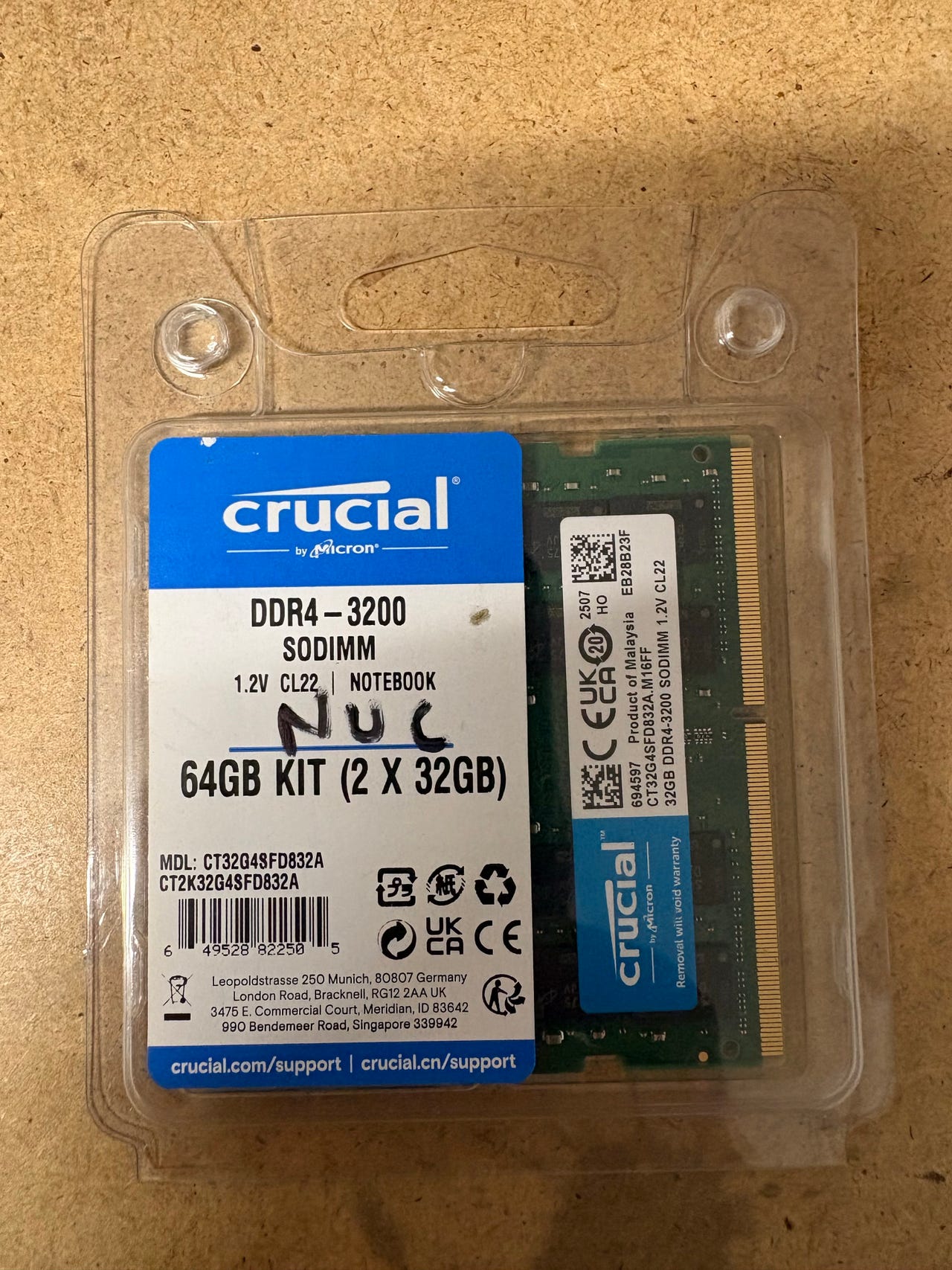 Crucial DDR4 3200 SODIMM 64GB (2x32GB) RAM-minne för NUC/notebook