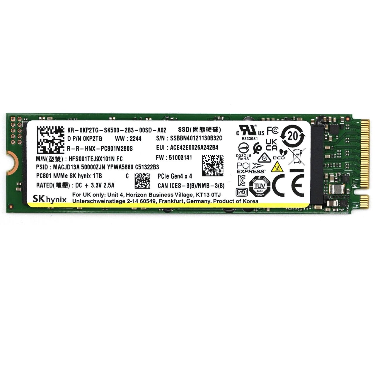 1TB SK Hynix PC801 SSD PCIe 4.0 NVMe M2 Gen4 x4 HFS001TEJ9X101N