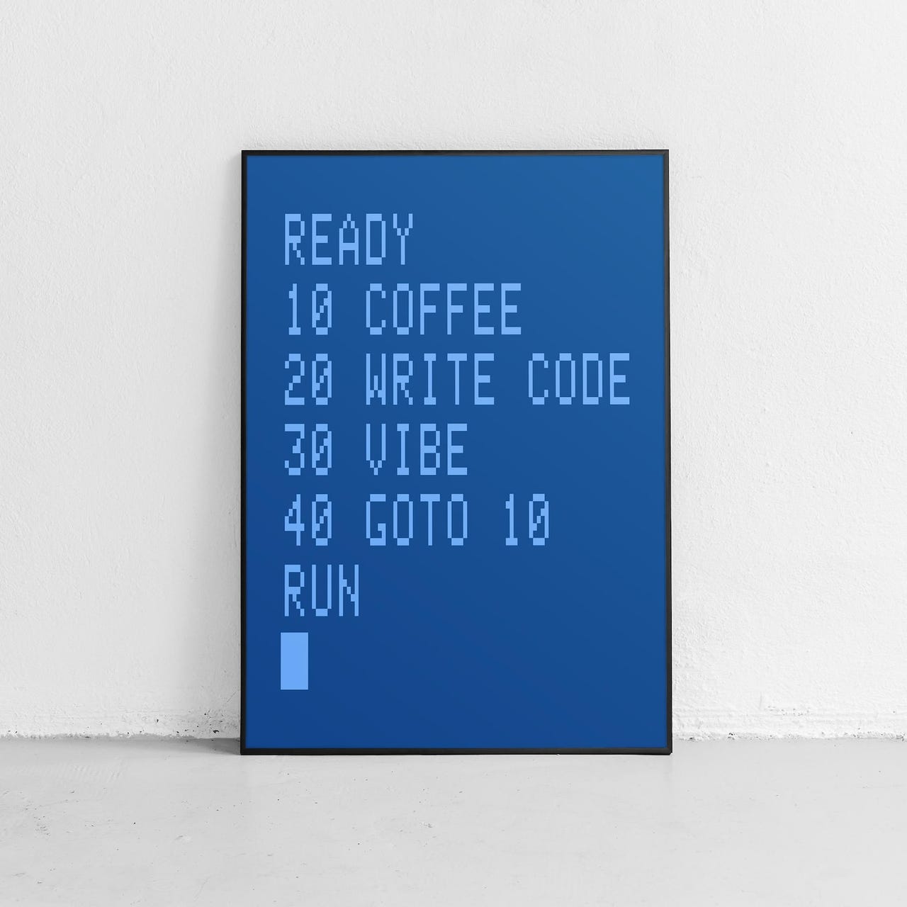 Retro Poster A4 – Commodore 64 / BASIC Code (Coffee, Code, Vibe) | Blocket