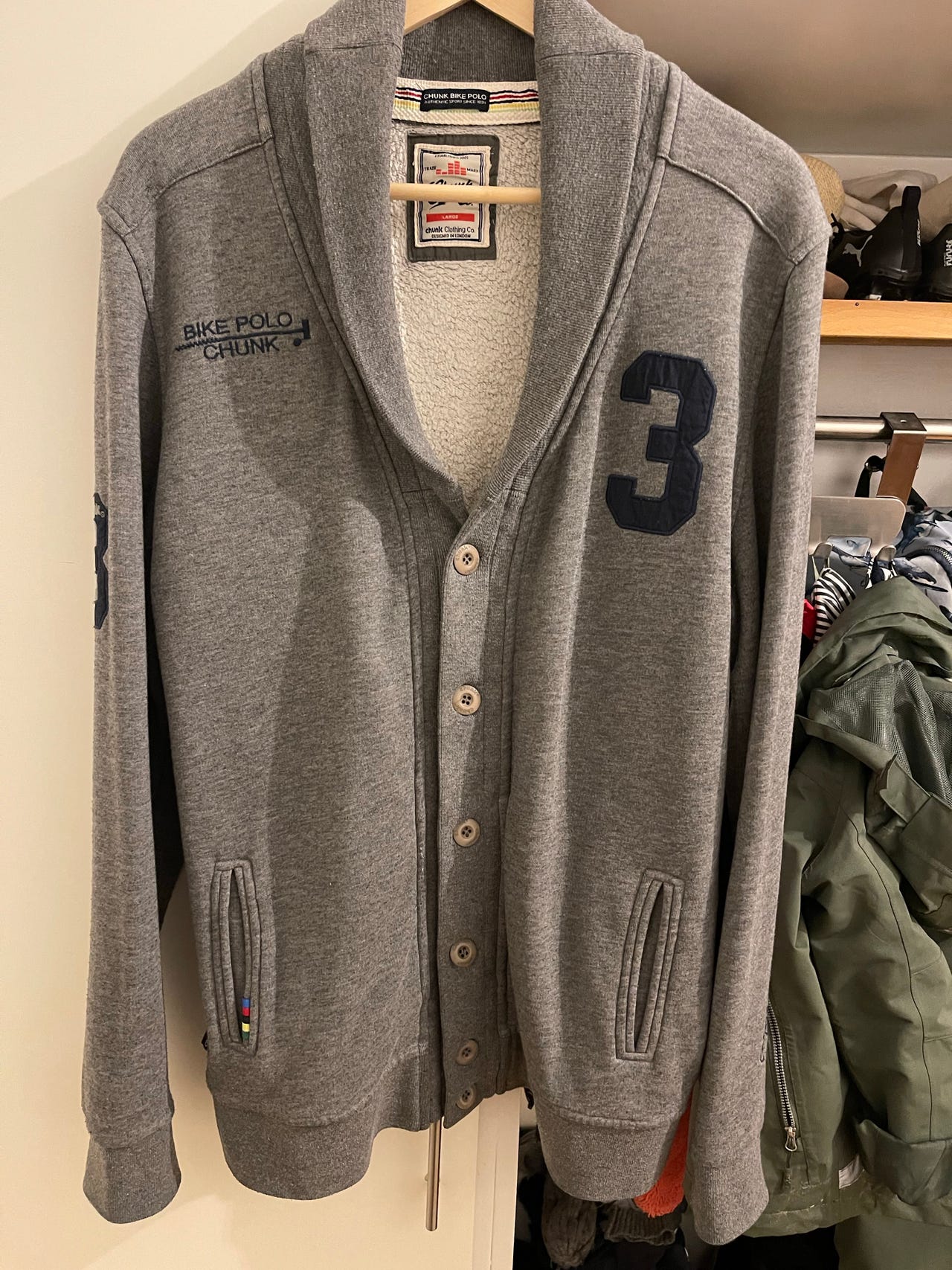 Chunk Bike Polo cardigan kofta grå College Varsity strl L | Blocket