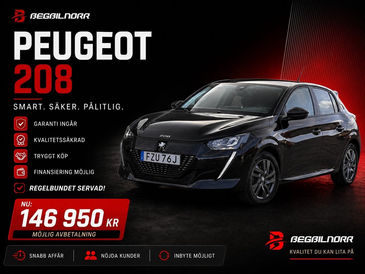 Begagnad Peugeot 208 1.2 PureTech 100 EAT Active Pack till salu Luleå