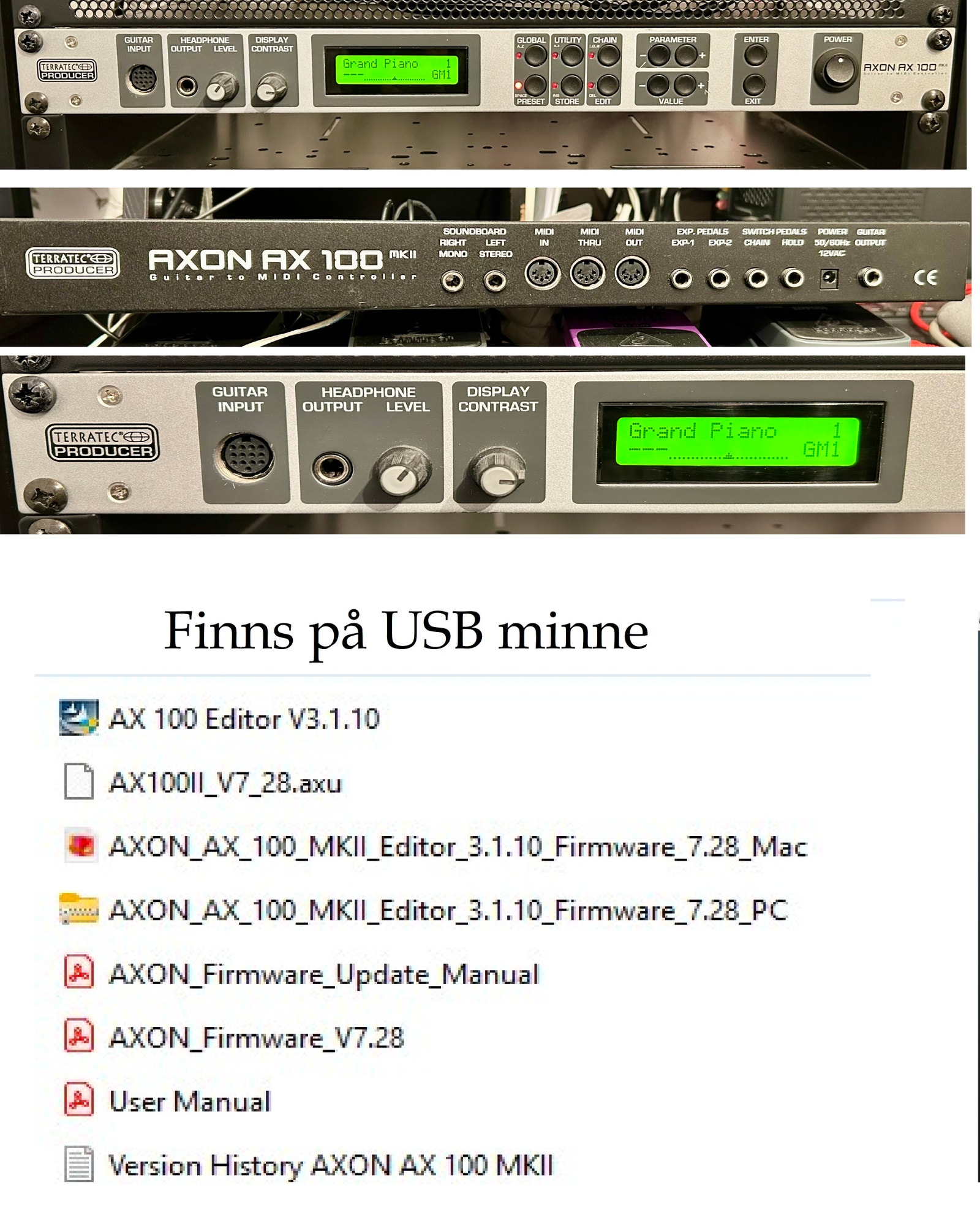 Terratec Axon AX 100 MKII guitar to MIDI converter med Roland GK-3