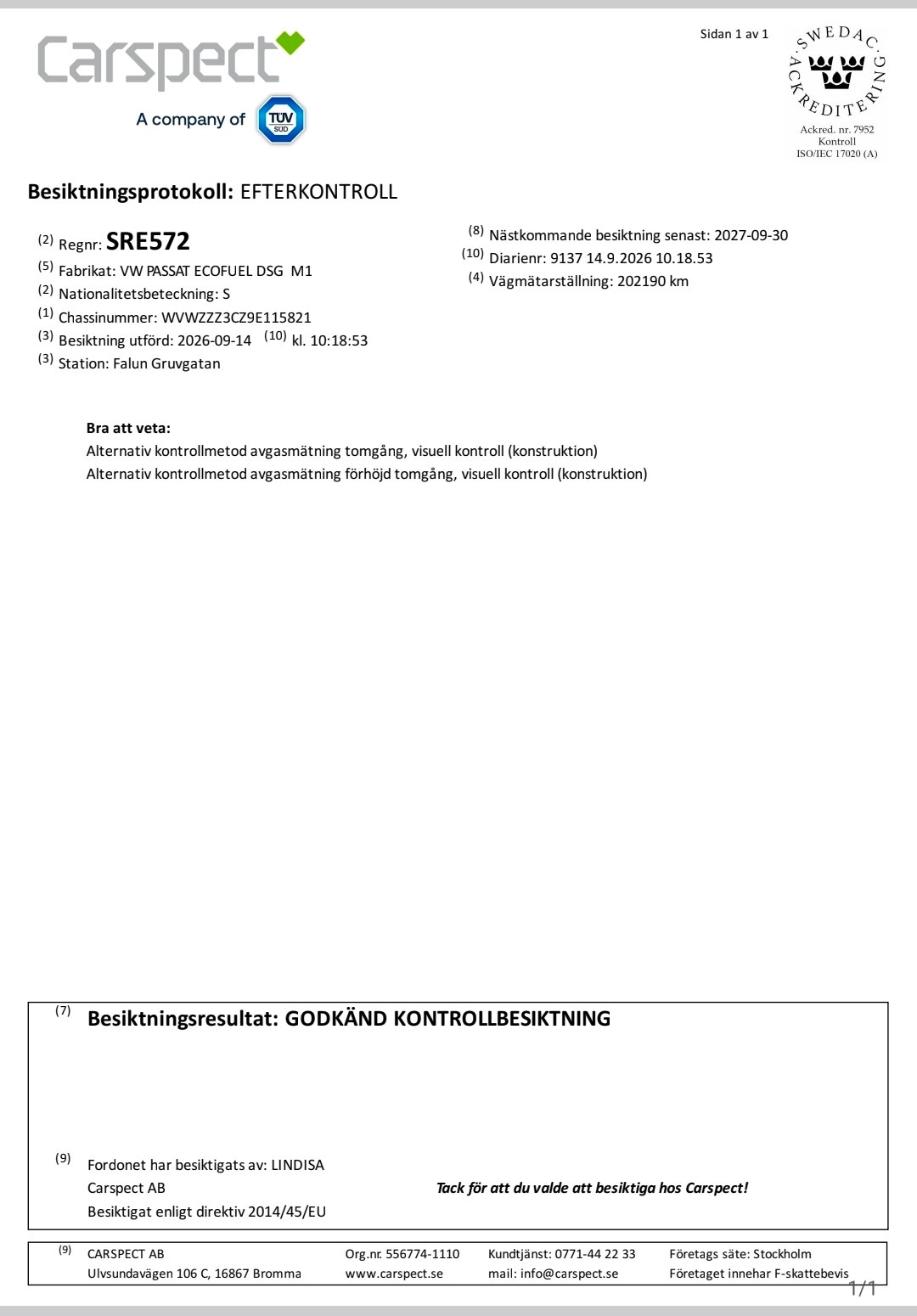 Volkswagen Passat Variant 1.4 TGI EcoFuel DSG Sequential, 7-trins, 150ps, 2009