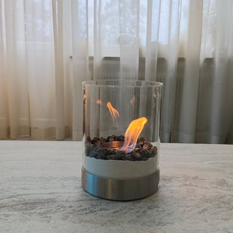 Eldstad/Bordslykta med glas och dekorsten för tre ljus | Blocket