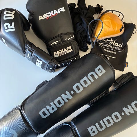 FIGHTR® Starter Set Boxen | Set aus Boxhandschuhe Boxbandagen Mundschutz für Boxen, MMA, Muay Thai & Kickboxen | Größen 8-16 oz, inkl. Tragetasche (10 oz