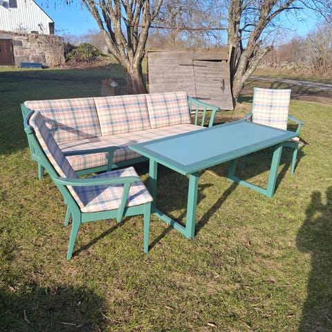 Carl Malmsten matgrupp bord och stolar ljusgrå och grön | Blocket