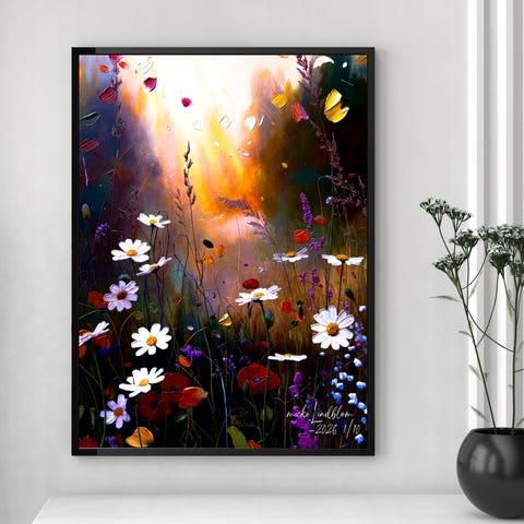 Poster blomsteräng solnedgång 50x70cm | Blocket