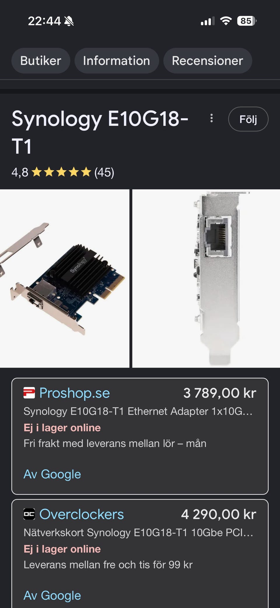 Synology E10G18-T1 10GbE nätverkskort PCIe | Blocket