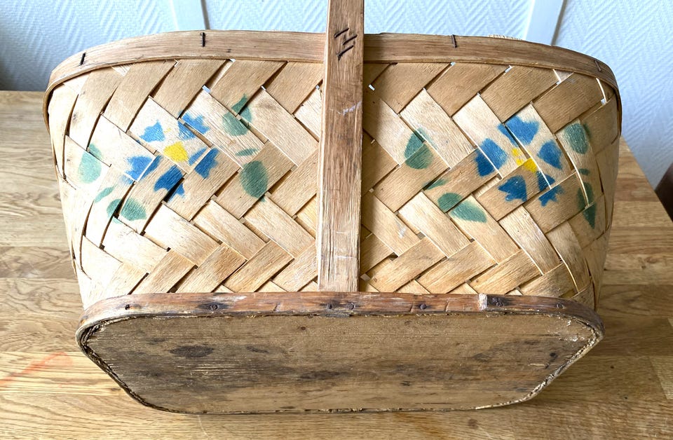 Spånkorg med patina, Antik, Vintage, vackert hantverk, 45x30 cm