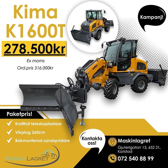 Teleskoplastare Kima K1600T, skopa & gafflar. I lager!