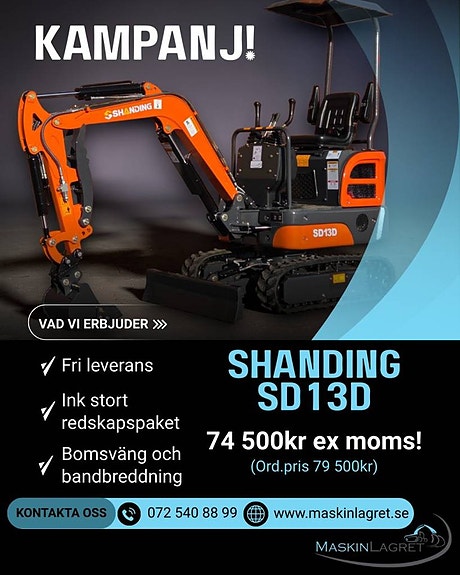 Minigrävare Shanding SD13D ink redskap. KAMPANJPRIS!