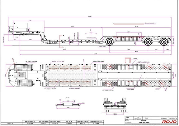 Hakarps - ROJO 3 axlad trailer fullstyrd 30T boggie delbart