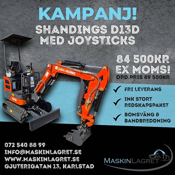 Minigrävare Shanding SD13D med joysticks. KAMPANJPRIS!