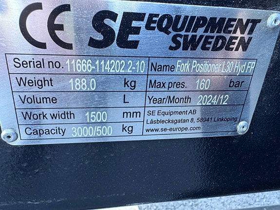 Hydraulgafflar 3 ton med L30f fäste i  Lager 4 of 4