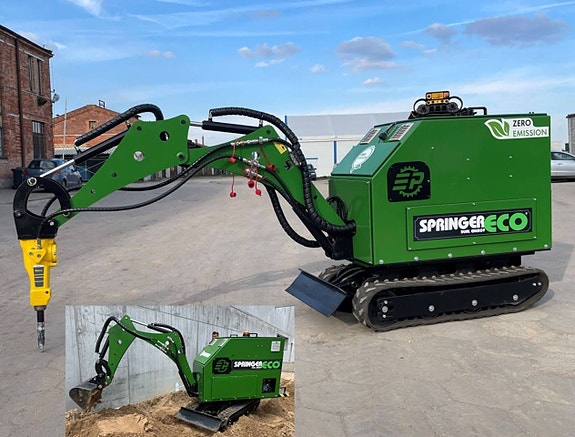 Fjärrstyrd kombinerad rivningsrobot och minigrävare