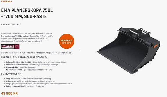 Ema Kampanj EMA Planerskopa 750 liter 1700 mm S60