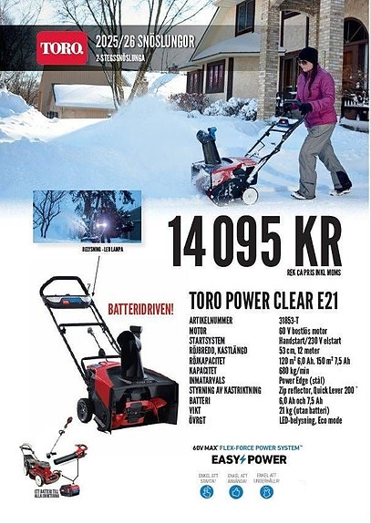 Toro Toro Powerclear E21 batteridriven snöslunga