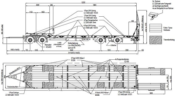 12m Maskinsläp 38t 4-axlat, p-light hydr. ramper lev Januari