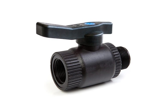 Kulventil PP med gänga klarar temperaturer -15 / + 95 grader