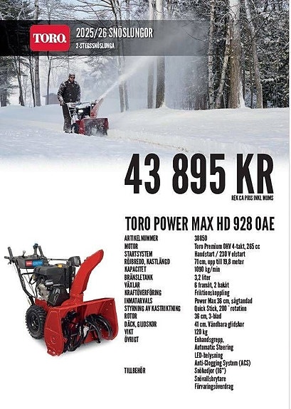 Toro Power Max HD 928 OAE snöslunga