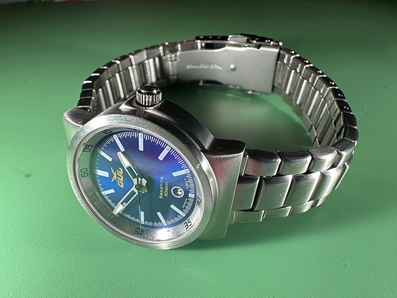 Gul klocka, damarmbandsur, retro, vintage