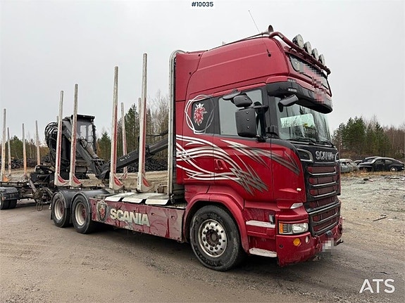 Timmerekipage Scania R730 med kran och släp VIDEO (499,000:-