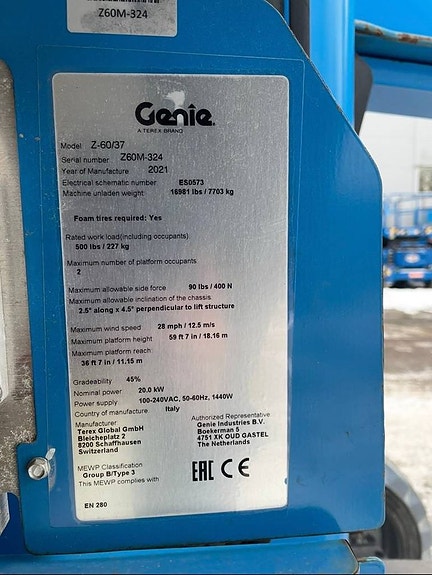 Genie Z60/37 FE - Diesel El Hybrid - Vikbomslift *Få timmar* 9 of 11