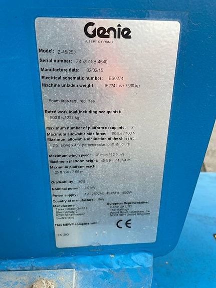 Genie Z45/25 J DC Vikbomslift 16m EL 12 of 12