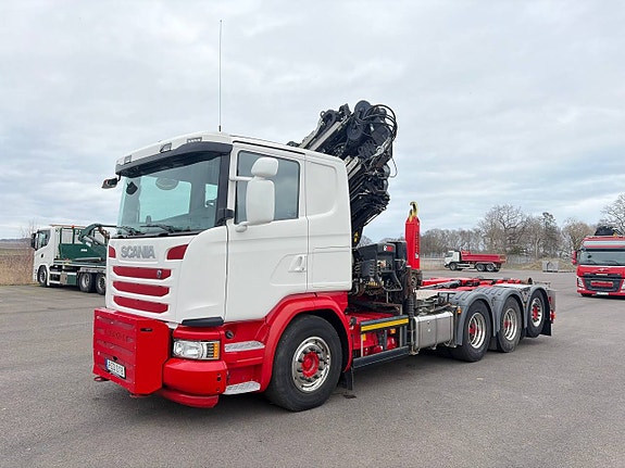 Scania G450 Tridem Kranväxlare Stor Kran Jibb Låga mil