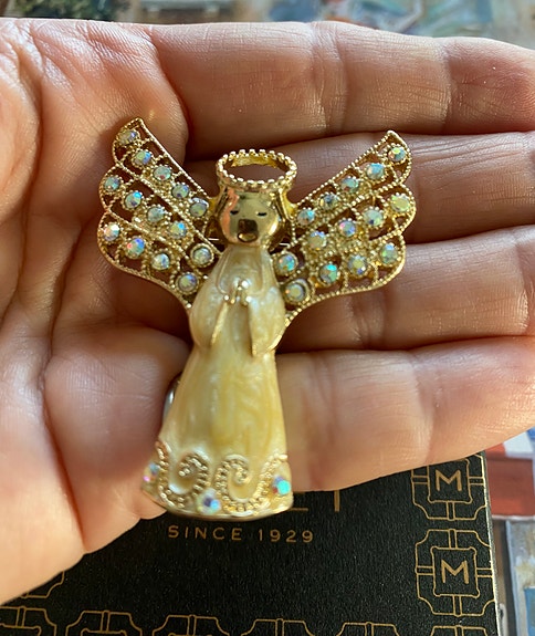 Monet original vintage ängel brosch guldpläterad emalj swarovski