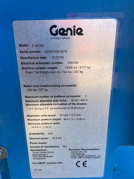 Vikbomslift Diesel - Genie Z45/25 JRT 16 meter 12 of 12
