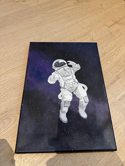 Original målning astronaut i rymden, modern konst, unik