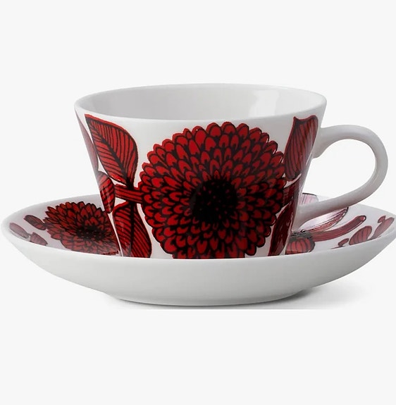 Vintage koppar och fat från Gustavsberg, röd aster