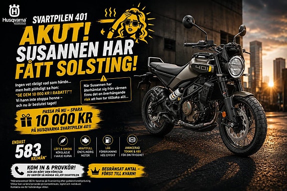 Husqvarna Svartpilen 401 | AKUT! SUSANNEN HAR FÅTT SOLSTING! | Från 583 kr/mån*