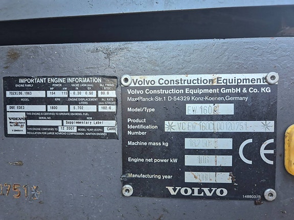 Volvo Ew 160C 2008 Rototilt Centralsmörjning Välvårdad Maski 9 of 12