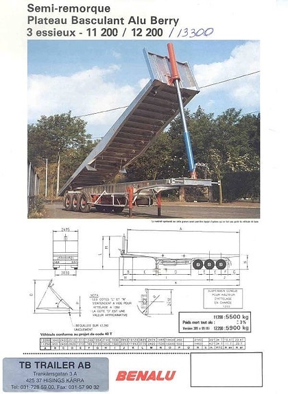 Benalu Aluberry 13,5m VIKT 8 TON  TIPPTRAILER  med dörrar 9 of 10