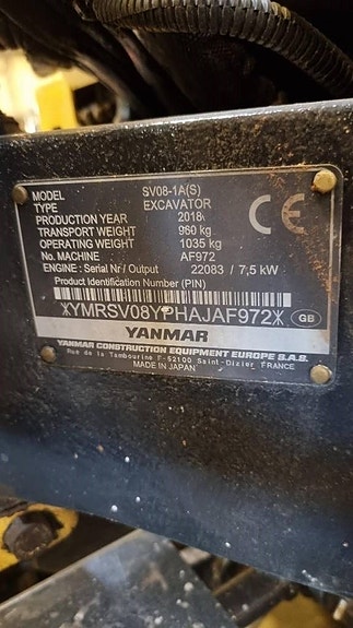 Yanmar SV08-1A, Bandgrävare, Minigrävare 16 of 18