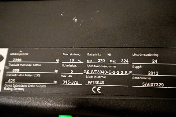 Crown WT 3040 E, Låglyftare säljs med nytt batteri 7 of 7