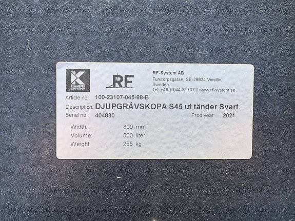 Rf-system Djupgrävskopa S45 utan tänder - Svart 2 of 2
