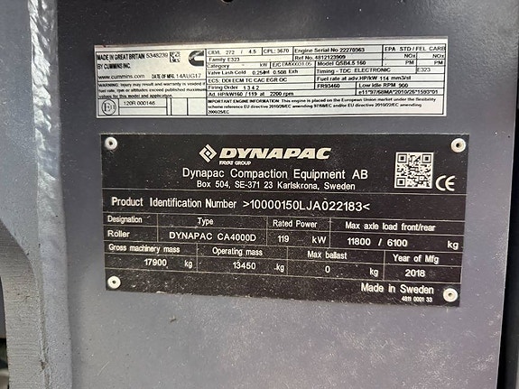 Dynapac CA4000D Vält jordkompaktor 795.000+m 9 of 21