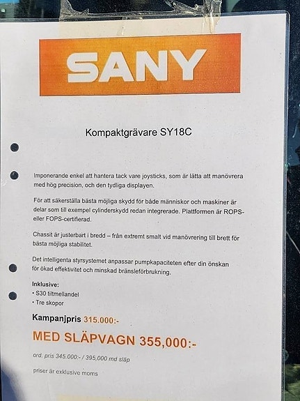 Sany Lagerkampanj 1.8 T Med Släp i Lager 4 of 4