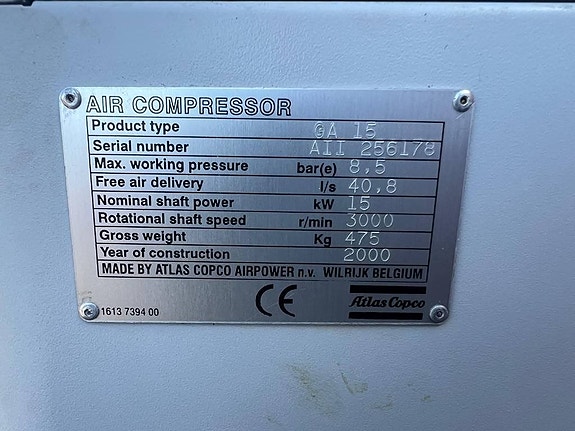 Atlas Copco GA 15 FF Compressor, Kompressor 6 of 6