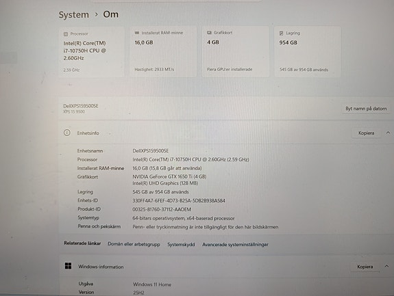 Dell XPS 15 (9500) – Premiumlaptop i fint skick (i7 / 16GB / 1TB / GTX 1650 Ti) image 2