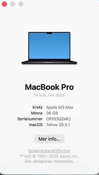 MacBook Pro 14” M3 Max / 36 GB RAM, 1TB – mycket fint skick image 4