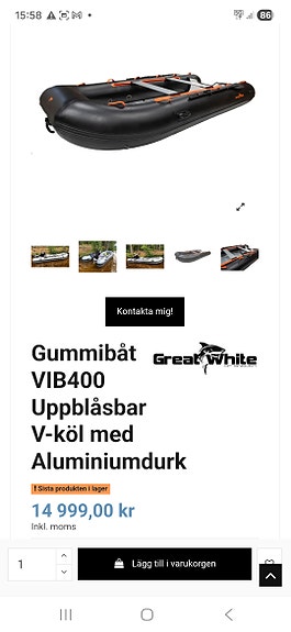 Stor gummi/vib båt/Great white of Sweden/med sjösättningshjul/nyskick. 2 of 5