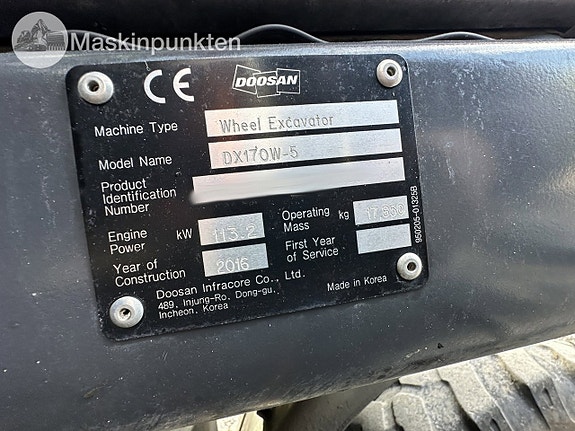 Doosan DX170W-5 Hjulgrävare 9 of 27