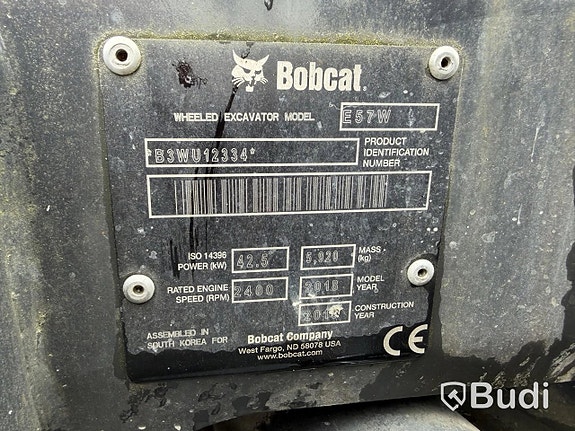Bobcat E57W hjulgrävare, 2018, 2155 timmar Bo... via auktion 20 of 27